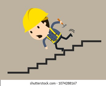 Falling down the stairs, Vector illustration, Safety and accident, Industrial safety cartoon