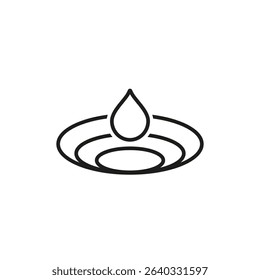 Falling drop icon. Droplet falling into a surface. Outline vector illustration.