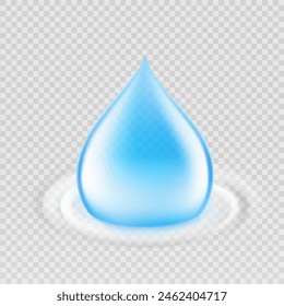 Falling drop of liquid. Easy to use for design laundry and sanitary products.  Vector illustration isolated on white background. Can be use for your design, advertising, promo and etc. EPS10.