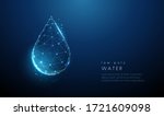 Falling drop of water. Low poly style design. Abstract geometric background. Wireframe light connection structure. Modern 3d graphic concept. Isolated vector illustration.