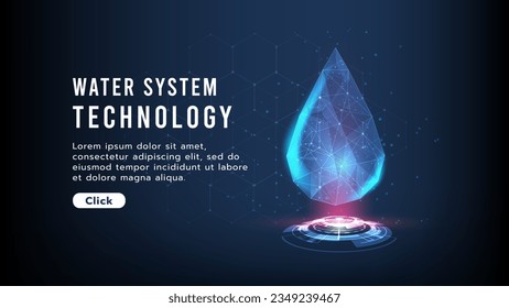 Falling drop of water.Low polygon.Technology and science concept, water management and ecology system.Hi-tech and futuristic.Digital and technology concept background.