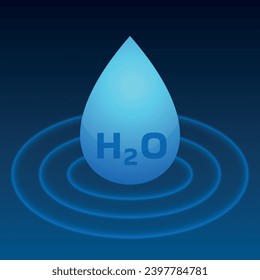 A falling drop of water and waves on a blue background