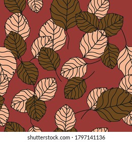 Falling dry leaves repeat pattern  can be used for wallpapers, wrapping paper, textiles (beautiful on dresses and cute tops), interiors or even cards and other. Beautiful deep burgundy print.