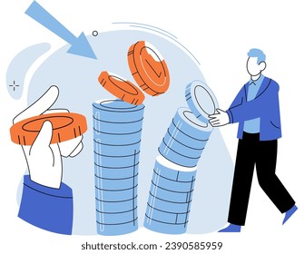Falling economy. Vector illustration. A falling economy clead to job losses and financial hardship for individuals Government intervention and stimulus packages aim to revive economy during crisis