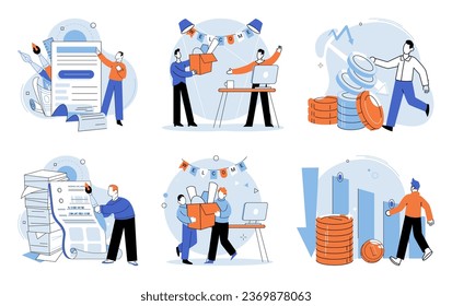Falling economy. Vector illustration. A fall in economy poses problems for businesses and individuals alike Currency depreciation clead to financial instability and loss Investments become riskier