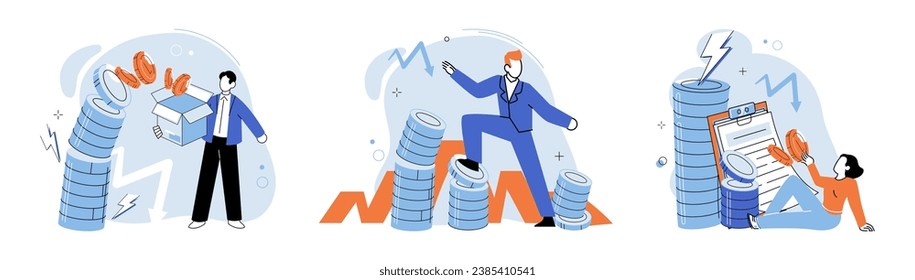 Falling economy. Vector illustration. Government intervention becomes necessary to address challenges posed by falling economy Economic recovery requires strategic planning and measures to stimulate