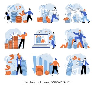 Falling economy. Vector illustration. The falling economy serves as wake-up call for individuals and businesses to prioritize financial stability Economic hardships may lead to rise in personal