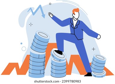 Falling economy. Vector illustration. A stock market crash ccause trouble for investors and businesses Recession brings financial hardship and reduces spending power The economic downturn causes