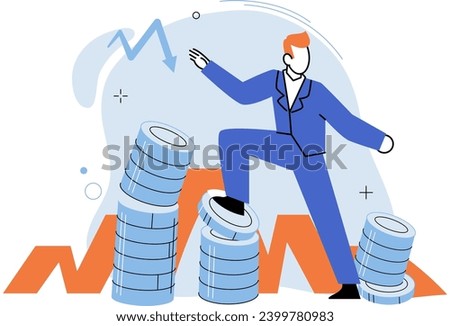 Falling economy. Vector illustration. A stock market crash ccause trouble for investors and businesses Recession brings financial hardship and reduces spending power The economic downturn causes