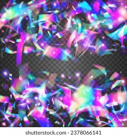 Falling Effect. Birthday Confetti. Purple Laser Glare. Bokeh Texture. Disco Burst. Party Realistic Wallpaper. Bright Art. Luxury Foil. Blue Falling Effect