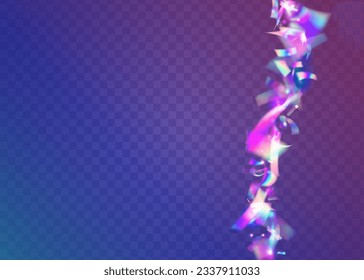 Falling Effect. Blue Metal Texture. Hologram Tinsel. Fiesta Art. Light Background. Crystal Foil. Blur Carnaval Serpentine. Laser Flare. Purple Falling Effect