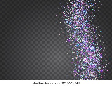 Caer En Efecto. Glitch Glare. Unicornio Foil. Textura azul borrosa. Neon Glitter. Arte Cristal. Retro Celebra El Fondo. Brillante. Efecto de caída morado