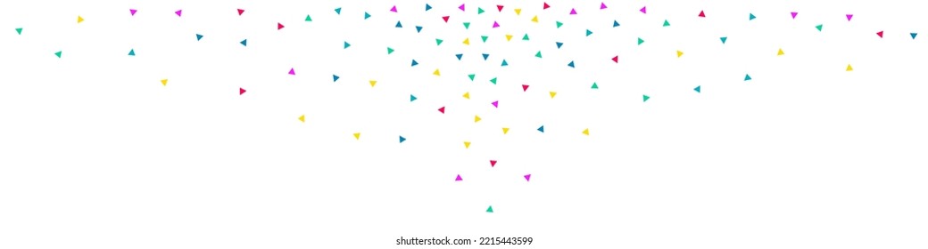 Falling Elements Celebration Vector White Panoramic Background. Celebrate Triangle Postcard. Abstract Shapes Illustration. Happy Confetti Festive Pattern.