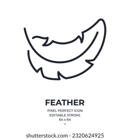 Falling feather editable stroke outline icon isolated on white background flat vector illustration. Pixel perfect. 64 x 64.