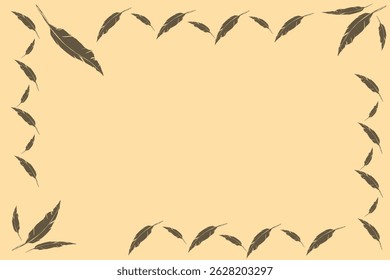 falling feather frame pattern on light brown background
