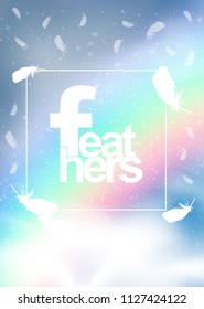 Falling feathers. Easy style, can be used in flyers, banners, web. Light cute feathers design. Elements for design. realistic white smoke on  the background of a rainbow and a blue sky with clouds
