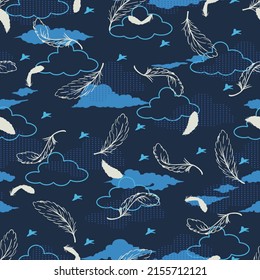 Falling Feathers in the Night Vector Graphic Seamless Pattern can be use for background and apparel design