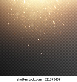 Falling fiery sparks. Glowing particles. Vector effect with transparency.