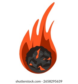 Caída de bola de fuego en llamas, caída de meteorito, cometa asteroide Vector