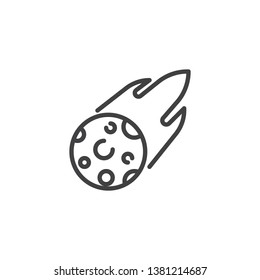 Falling Fireball comet line icon. linear style sign for mobile concept and web design. Flying cosmic meteor outline vector icon. Symbol, logo illustration. Pixel perfect vector graphics