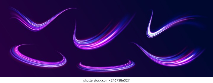 Falling fireball meteorite. Vector illustration of a burning falling fireball meteor. Racing cars dynamic flash effects city road with long exposure night ligh.	