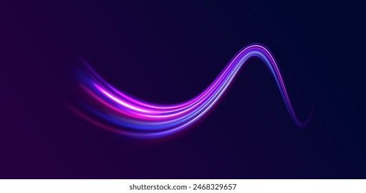 Falling fireball meteorite. Vector illustration of a burning falling fireball meteor. Racing cars dynamic flash effects city road with long exposure night ligh.	