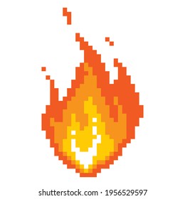 Falling fireball pixel icon. Burning fire with glowing yellow core red flame after powerful explosion with flying vector sparks.