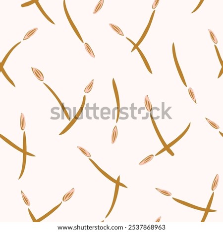 Falling flimsy buds entangling each other in colors of pastel brown and dusty pink on a cream background. A seamless vector pattern. Great for home decor, fabric, wallpaper, gift wrap, stationery.