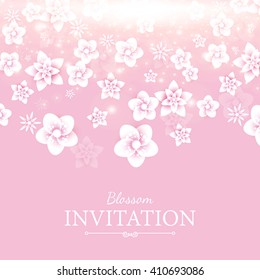 Falling Flowers Background. Soft Blossom Design. Paper Flowers. Vector illustration