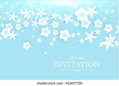 Falling Flowers Background. Soft Blossom Design. Paper Flowers. Vector illustration