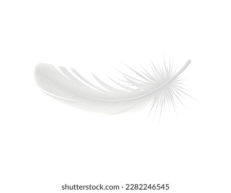 Falling fluffy white bird feather realistic vector illustration