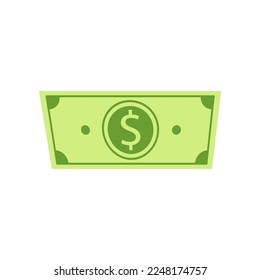 Falling or flying green dollar bill illustration. Cash or money, bingo or lottery win, floating banknote with currency symbol on white background. Banking, finances, investment, jackpot concept