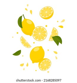 falling or flying lemons. levitation of citrus fruits. vector illustration.