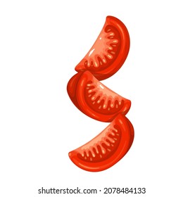 Falling or flying tomato slices vector illustration.