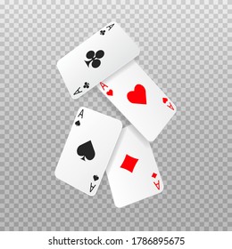 Falling four aces poker cards. Playing card. Vector illustration isolated on transparent background.