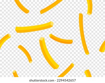 Falling french fries on transparent background. Fastfood seamless pattern. Food background. Vector illustration.