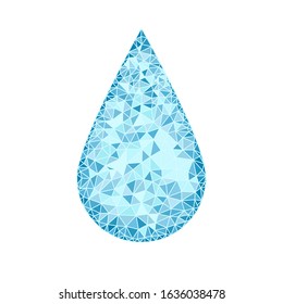 Falling fresh drop of water in low poly style. Vector illustration