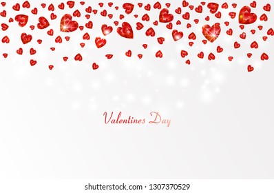 Falling gems background diamond in a shape of heart,  for St. Valentine's Day, a love holiday Vector illustration. 