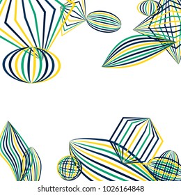 Falling geometric figures. Abstract background with color striped figures for poster or mobile application. Background with falling color striped geometric figures for your design. Vector texture.