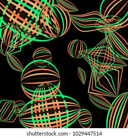 Falling geometric figures. Abstract background with color striped figures for print or banner. Background with falling colorful geometric figures for your design. Vector texture.
