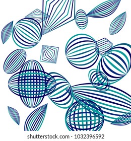 Falling geometric figures. Abstract background with color striped figures for poster or mobile application. Background with falling color striped geometric figures for your design. Vector texture.