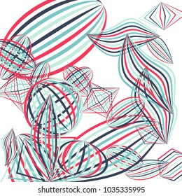 Falling geometric figures. Abstract background with color striped figures for card or poster. Background with falling color striped geometric figures for your design. Vector texture.