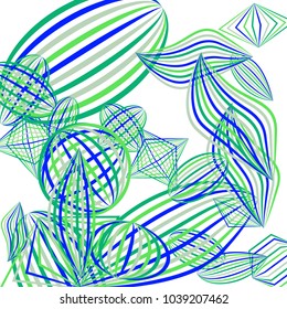 Falling geometric figures. Abstract background with color striped figures for banner or print. Background with falling color striped geometric figures for your design. Vector texture.