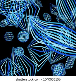 Falling geometric figures. Abstract background with color striped figures for print or banner. Background with falling colorful geometric figures for your design. Vector texture.
