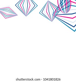 Falling geometric figures. Abstract background with color striped figures for banner or print. Background with falling color striped geometric figures for your design. Vector texture.