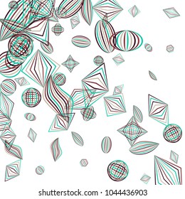 Falling geometric figures. Abstract background with color striped figures for card or poster. Background with falling color striped geometric figures for your design. Vector texture.