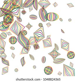 Falling geometric figures. Abstract background with color striped figures for mobile application or banner. Background with falling color striped geometric figures for your design. Vector texture.