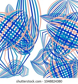 Falling geometric figures. Abstract background with color striped figures for card or poster. Background with falling color striped geometric figures for your design. Vector texture.