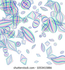 Falling geometric figures. Abstract background with color striped figures for card or poster. Background with falling color striped geometric figures for your design. Vector texture.