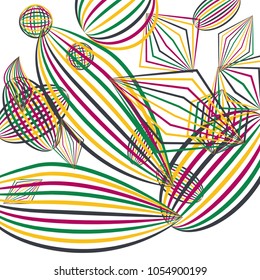 Falling geometric figures. Abstract background with color striped figures for mobile application or banner. Background with falling color striped geometric figures for your design. Vector texture.